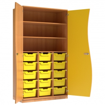Wellentürenschrank, 190 cm hoch, 105x50 cm (B/T), Tür rechts gelb, Wellentürenschrank, 190 cm hoch, 105x50 cm (B/T), Tür rechts gelb,